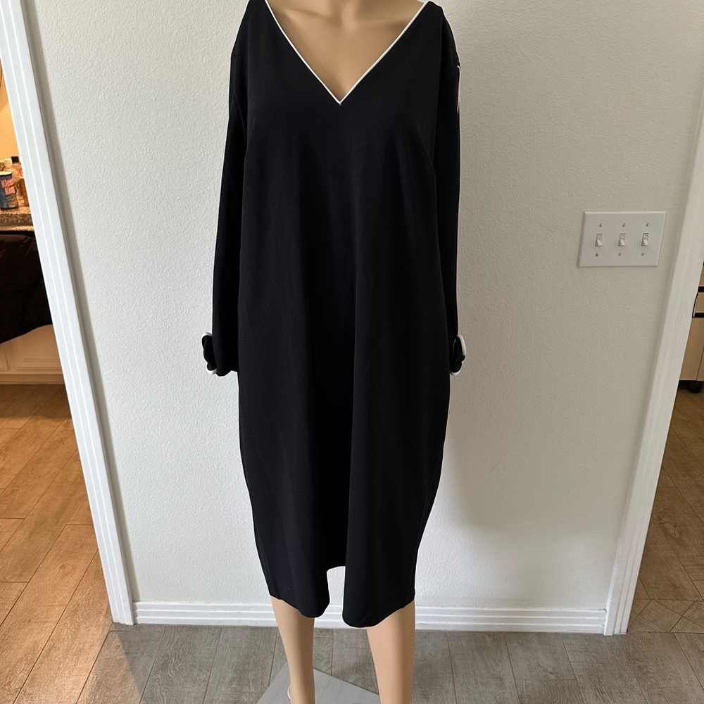Calvin Klein Black V-Neck Long Sleeve Dress